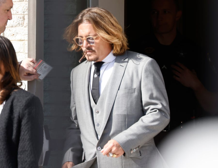 Actor Johnny Depp is seen outside at Fairfax County Circuit Court on Monday, April 11, 2022 in Fairfax, Virginia. Depp is seeking $50 million in alleged damages to his career over an op-ed his ex-wife Amber Heard wrote in the Washington Post in 2018.