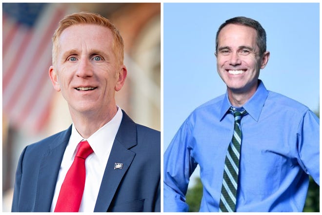 Republican Matt McCullough, left, is challenging Democrat Steve Santarsiero, left, in the race for the 10th district state Senate seat.