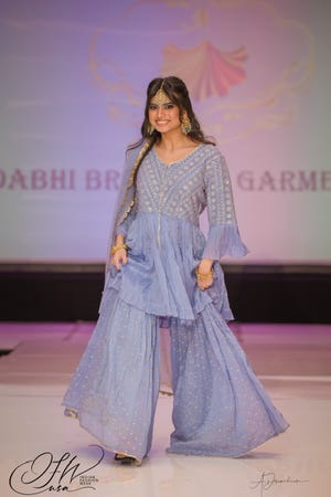 A hand embroidered pantsuit from Dabhi Brothers Garments.