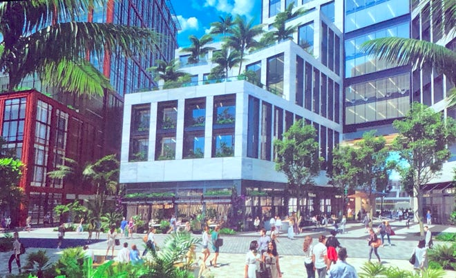 A conceptual drawing of possible future towers planned for The Square in West Palm Beach. The image was shown to a group of Kravis Center business donors last month by a partner at Related Cos., The Square's developer.