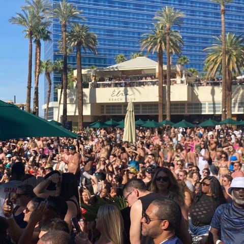 The crowd at Elia Beach Club at Virgin Hotels Las 