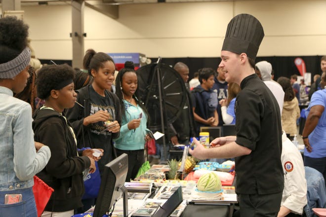 High school students observe demonstrations and learn about careers in the culinary arts at the Leon Works Expo.