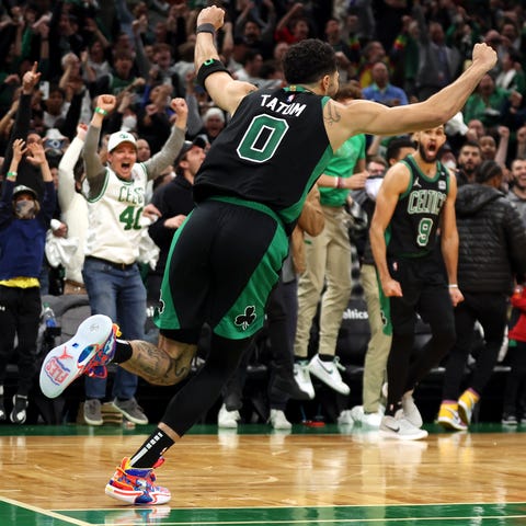 Celtics star Jayson Tatum celebrates his game-winn