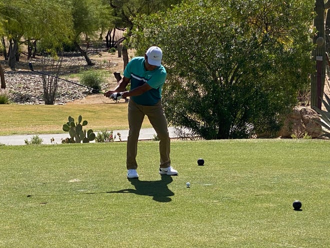 Notah Begay prepares to hit a drive. The former PGA golfer served as the special guest competitor of the Advocates Professional Golf Association's event at TPC Scottsdale's Champions Course.