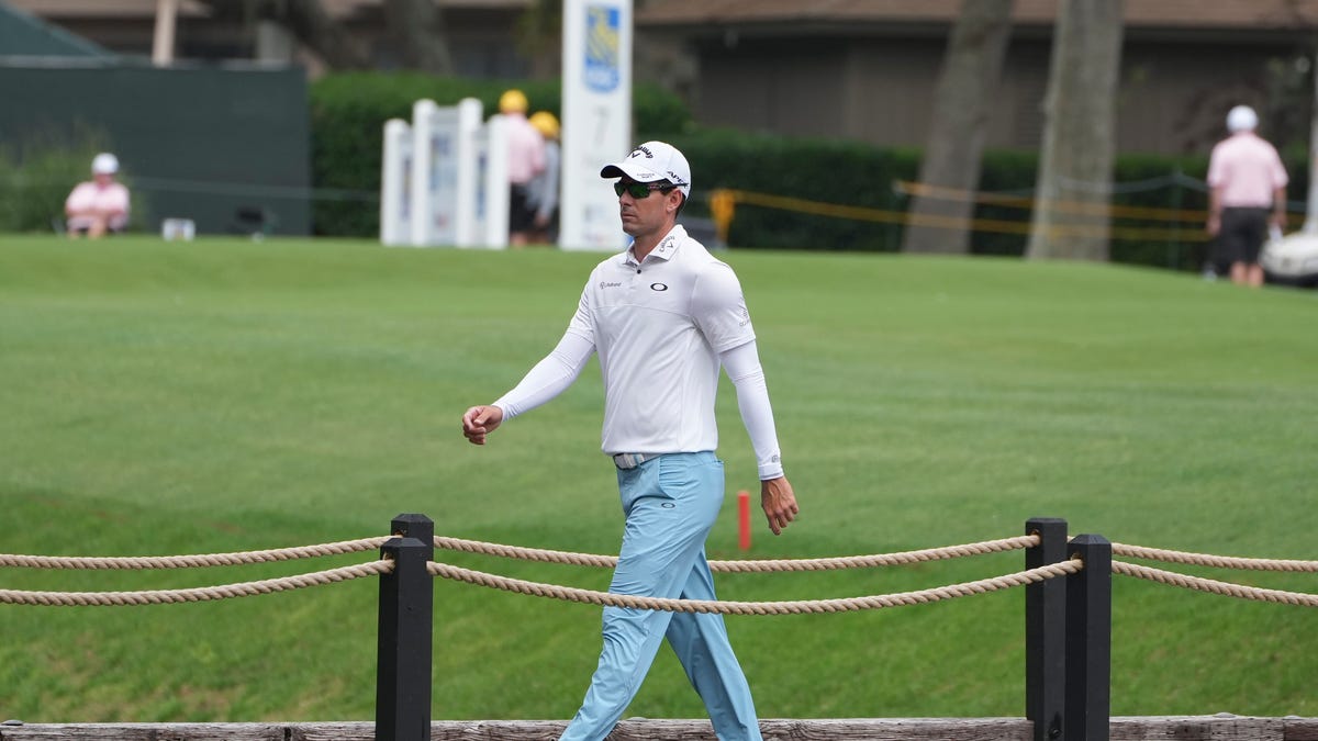 Dylan Frittelli walks across the fairway bridge on No. 7 during the first round of the RBC Heritage.