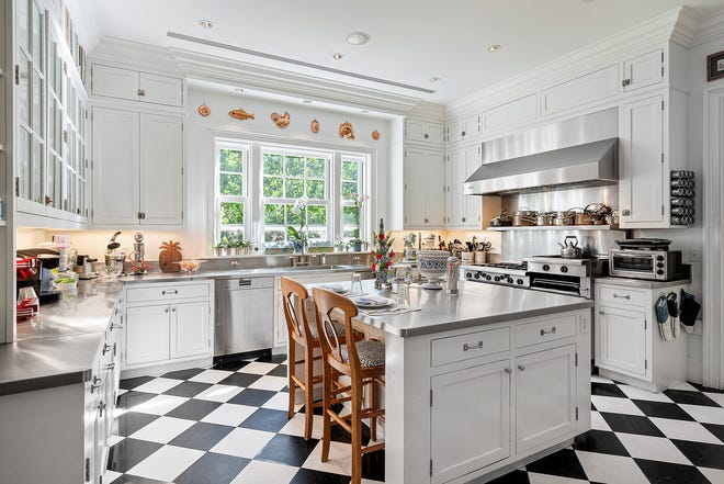 The kitchen is one of homeowner Lori Bernstein’s favorite rooms in the house she shares with husband Michael on Kings Road in Palm Beach’s Estate Section. The five-bedroom house is listed for sale at $19.6 million.