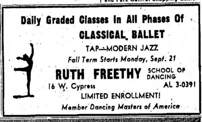 The first ad Ruth S. Freethy ran for her dance studio in The Arizona Republic on Sept. 13, 1959.