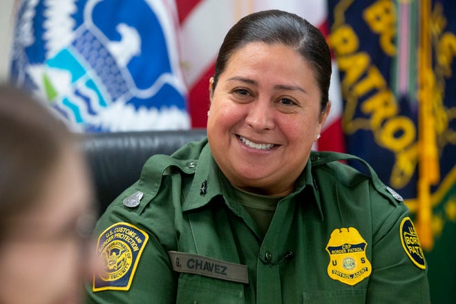 El Paso Sector U.S. Border Patrol Chief Gloria Gloria Chavez is interviewed at headquarters in El Paso on April 18.