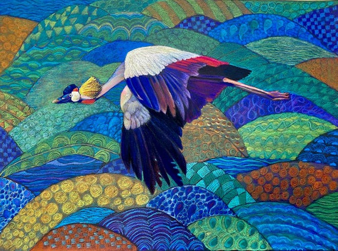 Bridget Marcus' "Crowned Crane From Flight Pattern Series" won an award and is one of the paintings included in an exhibit by members of the Northern Indiana Pastel Society from March 14 to May 14, 2022, at Kroc Community Center in South Bend.
