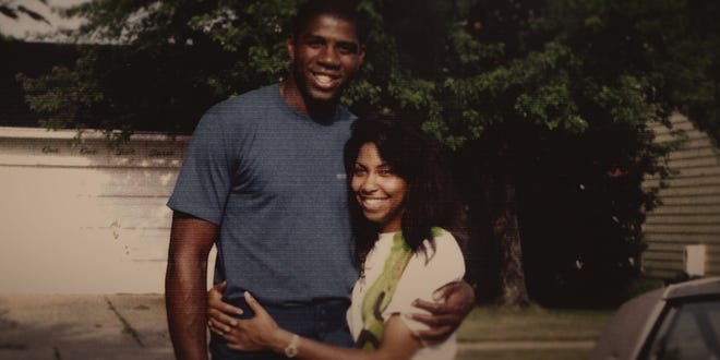 Earvin "Magic" Johnson here with his wife Cookie in his undated photo.