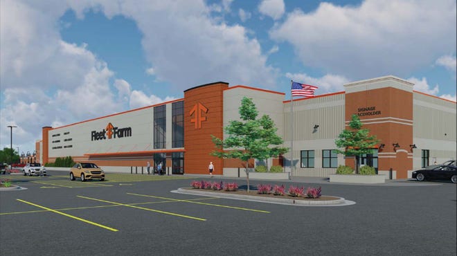 This rendering depicts the southwest view of the Fleet Farm store which the city of Muskego has approved. The store, at the intersection of Racine and College avenues, will begin construction soon, with a tentative opening set for spring 2023.