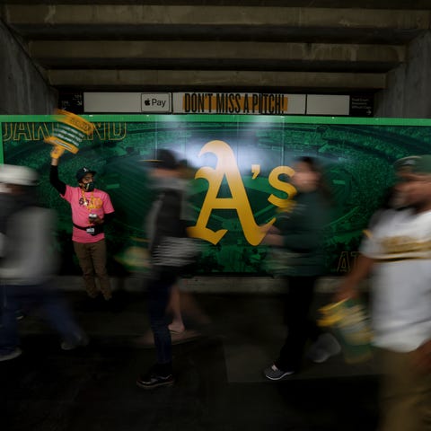 Fans at Oakland Coliseum prior to Monday's game ag