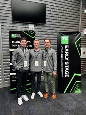 From left to right: Money Pickle founders Nick Young, Brent Thurman and Colin Hendrickson at the Tech Crunch Early Stage conference in San Francisco on April 14, 2022. Image provided by Jason Brown