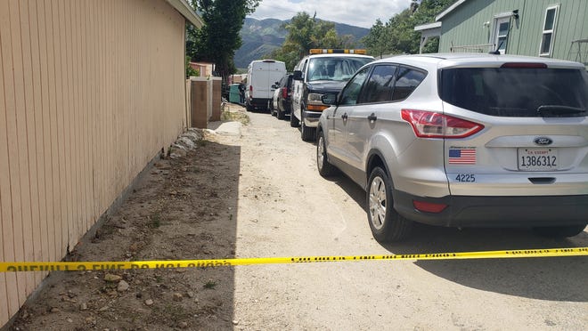 Yellow police tape blocked an alley in Piru during a homicide investigation in the 500 block of Main Street on Thursday, April 21, 2022.