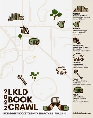 A map of the participating stores in the first ever Lakeland Book Crawl. Each day offers the chance to visit a new bookseller with an associated discount.