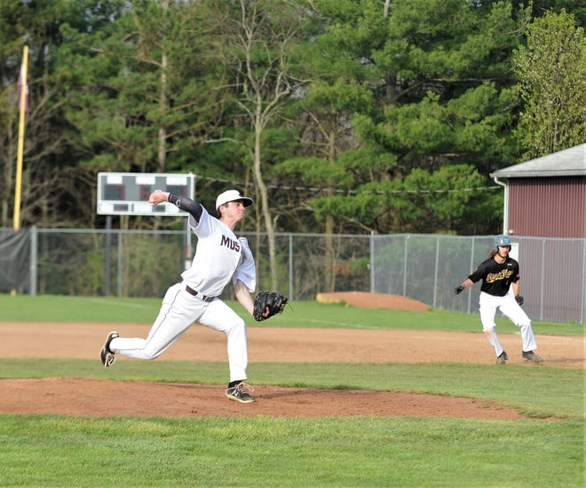 John Glenn pitcher Colin Campbell delivers a pitch during a 7-3 win over River View.