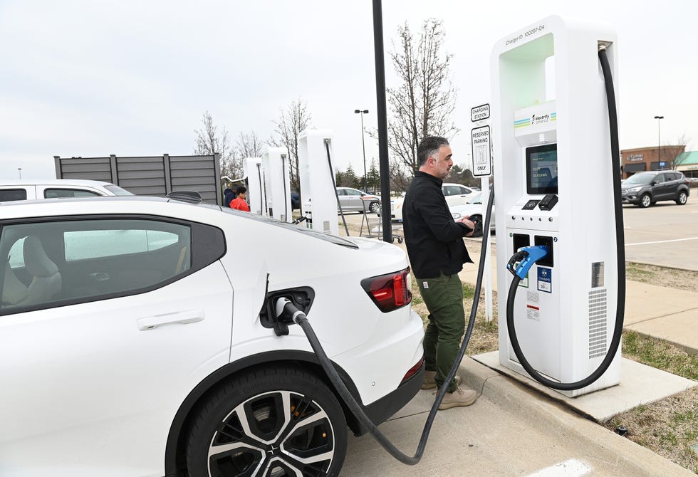 Alex Alexanian charges his Polestar 2 at an Electrify American station in Novi. This winter, with mostly mild temperatures, he's noticed a 10% to 15% range loss.