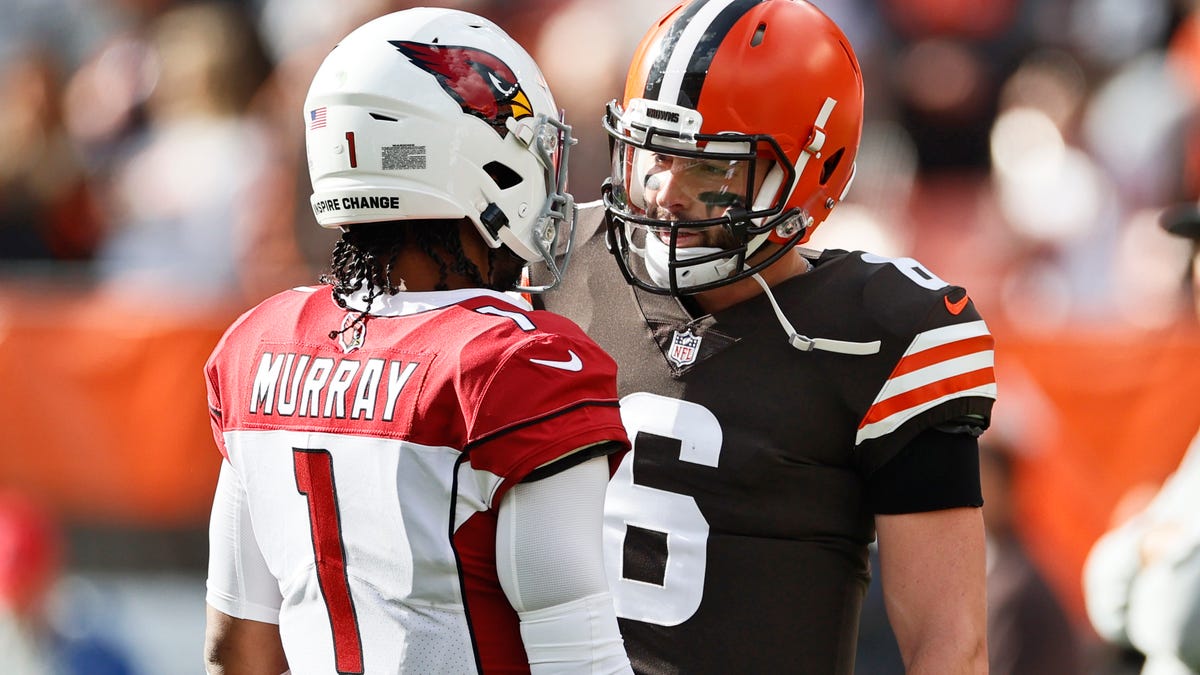 Browns QB Baker Mayfield (6) seems likely to be on the move this offseason, though former Oklahoma teammate Kyler Murray is apparently remaining in Arizona.