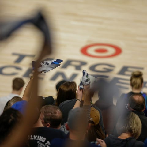 Minnesota Timberwolves fans wave towels during Gam