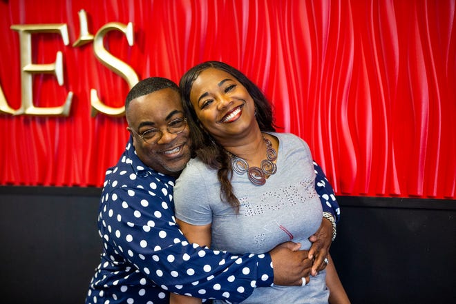 Erskine and Diona Jones pose for a portrait Monday inside their restaurant, Bishop and Bae’s Soul Food Restaurant, in South Bend.