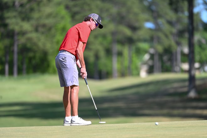 Gardner-Webb's Zack Byers watches one of his shots during the Big South men's golf tournament last week in Ninety Six, South Carolina.