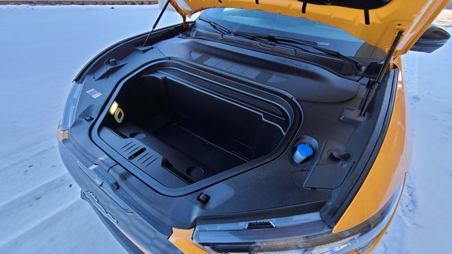 Like Tesla, the 2022 Ford Mustang Mach-E GT has a big frunk for added cargo.