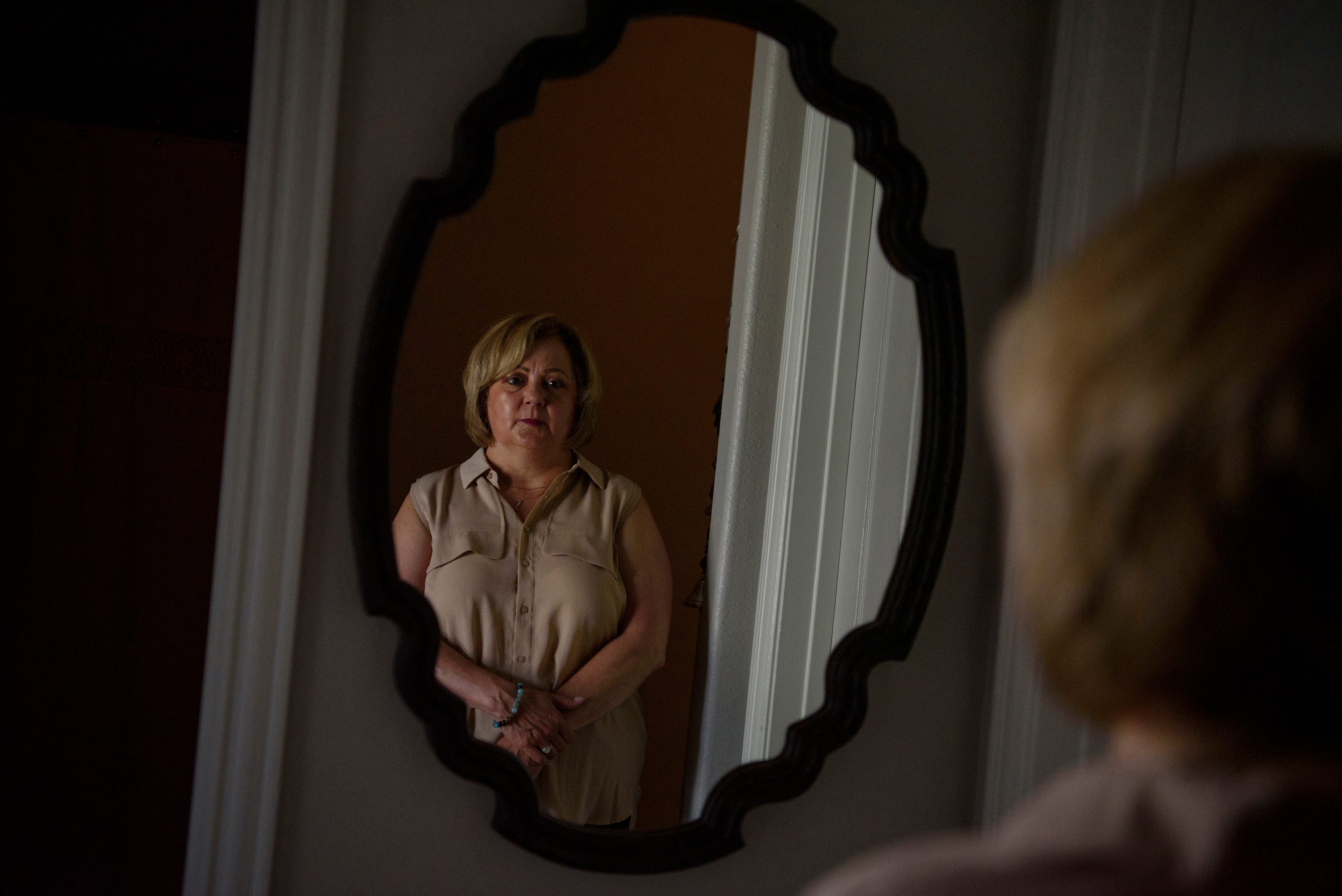 Melissa Mills, daughter of Norma McCorvey, poses for a portrait at her home in Katy, Texas, on April 22, 2022. McCorvey was the plaintiff in the historic Roe v. Wade legal case, making it unconstitutional for state laws to ban abortion. Mills is McCorvey's oldest child.