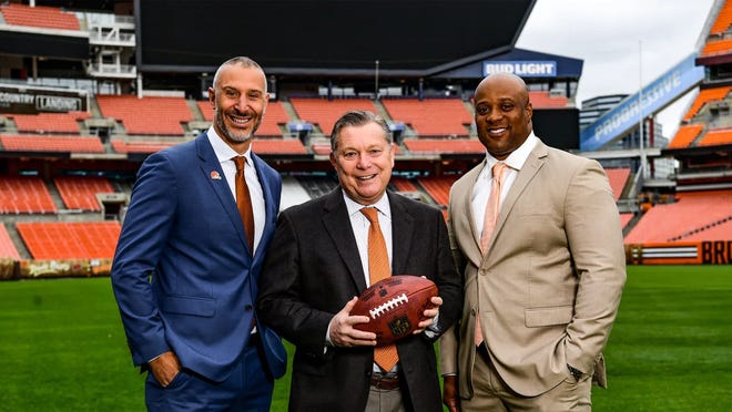 From left: Nathan Zegura, color commentary, joins veteran play-by-play-announcer and voice of the Browns, and sideline reporter Jerod Cherry, for Cleveland Browns Radio Network broadcasts this upcoming season.