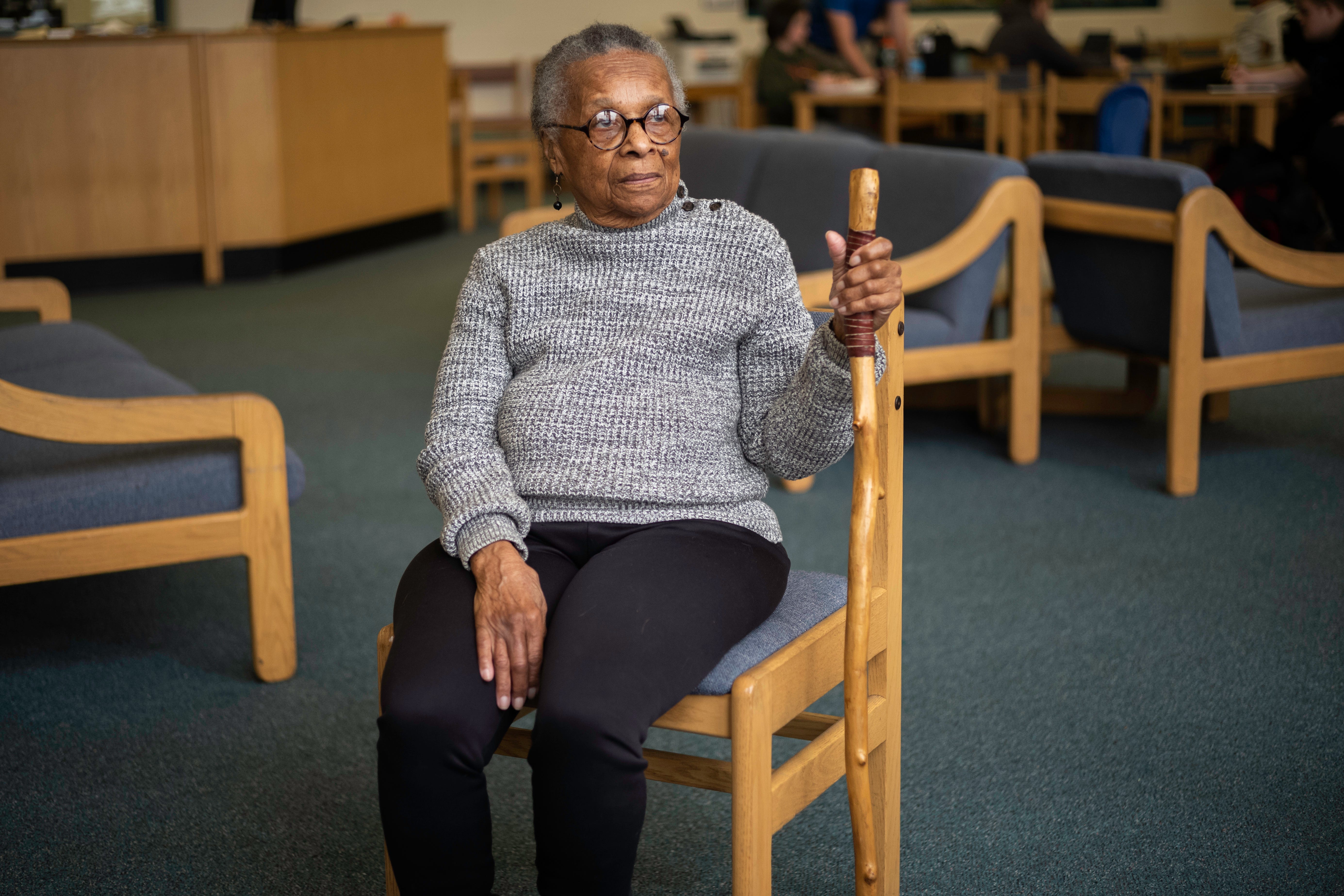 Joan Southgate poses for a portrait at Mount Vernon Middle School.