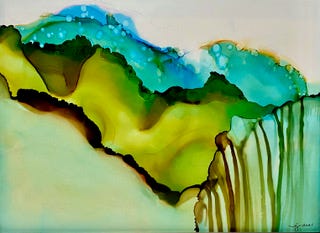 “Journey #4”  an alcohol ink by Inger Gregory.
