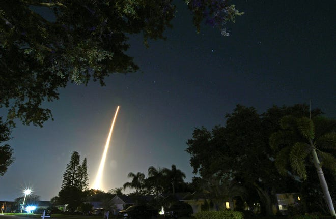 The April 27, 2022 SpaceX Crew-4 launch from Pad 39A at Kennedy Space Center, as seen from Viera, Fl. This is the fourth SpaceX crewed mission to the International Space Station.