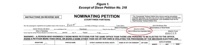 Sebagian dari Partai Demokrat Michigan 26 April 2022, tantangan untuk tanda tangan petisi Tudor Dixon Republik digambarkan.