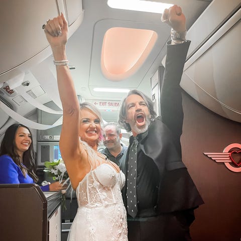 Pam and Jeremy Salda get married on a Southwest Ai