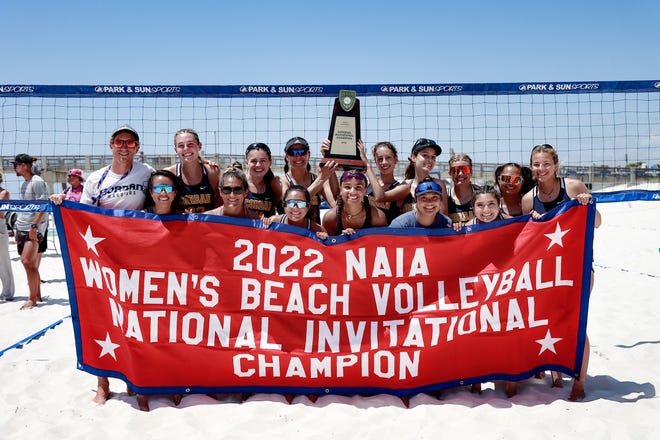 Corban University's beach volleyball team won the inaugural 2022 NAIA Women's National Invitational Championship in Panama City Beach, Fla. Saturday, April 23, 2022.