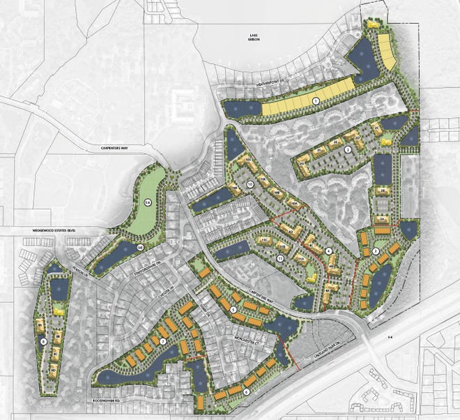 This image shows one proposal site plan to develop more than 1,300 residential dwellings on the site for the former Wedgewood Golf Course. It will go before Lakeland's Planning & Zoning Board on May 17.