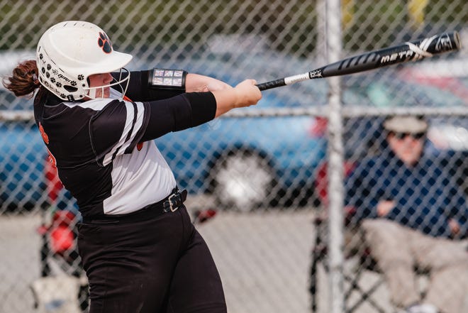 Emma Gilkerson makes contact during an at-bat against Indian Valley earlier this season.