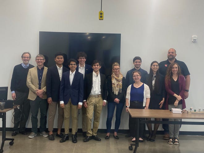 A group photo of those involved in the West Lafayette Smart City Challenge, including the two Purdue finalist teams. April 29, 2022