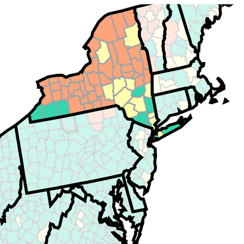 COVID-19 community levels in New York on April 29,