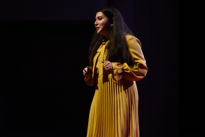 Manaal Ali presents her TEDx Talk, "Born Empowered," at the Washington Pavilion on April 28, 2022.