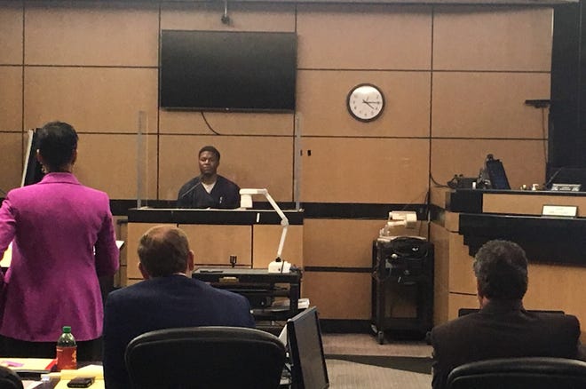 Joevan Joseph testifies in the murder trial of Euri Jenkins on Friday, April 29, 2022. Joseph pleaded guilty to killing 33-year-old Makeva Jenkins in a murder-for-hire plot orchestrated buy Jenkins' husband.