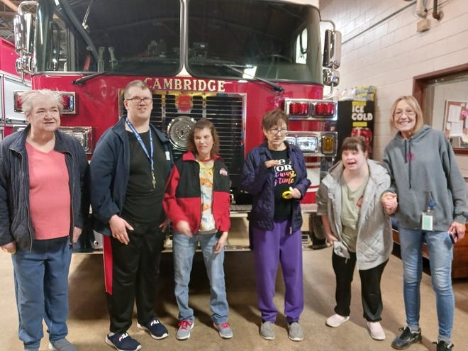 The Guernsey Industries of Byesville/Cambridge recently presented the Cambridge Fire Department with a box of goodies to show their appreciation.