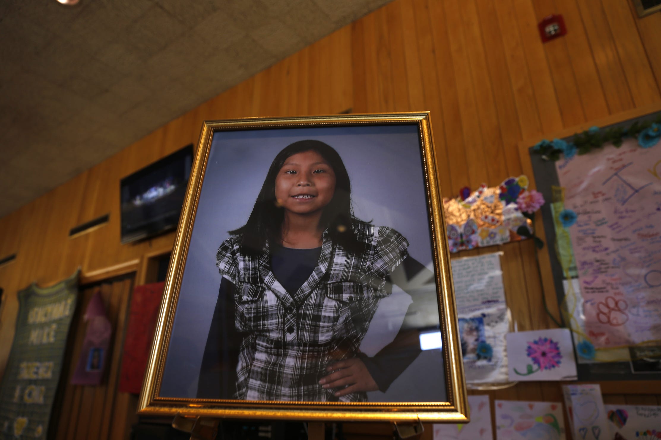 A portrait of Ashlynne Mike was on display on May 6, 2016, inside the lobby of the Farmington Civic Center during a funeral ceremony for the 11-year-old in Farmington, New Mexico.
