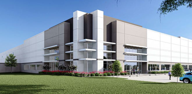 A rendering of the planned new corporate headquarters and distribution center for the Home Zone furniture chain, as presented to the Midlothian City Council. A planned development for the new building was unanimously approved last week.