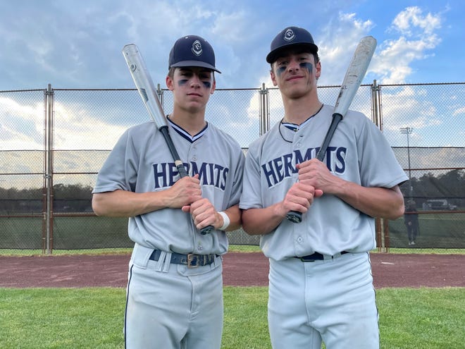 St. Augustine's Ryan Taylor, left, and Ryan Weingartner hit two home runs apiece Monday as the Hermits rallied past Egg Harbor Township 8-3.