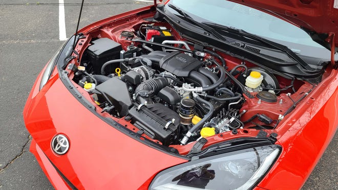 The new 2.4-liter, flat-4 cylinder in the 2022 Toyota GR86 pumps out  228 horsepower, 184 pound-feet of torque - a significant improvement over the first-gen model's 2.0-liter engine.