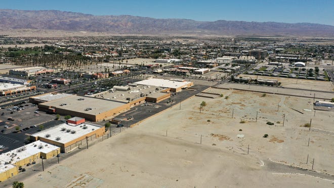 The razed Nobles Ranch neighborhood, with the Indio mall at left, seen March 24.