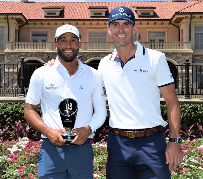 Willie Mack III (left) won the APGA Billy Horschel Invitational at the TPC Sawgrass last summer. Horschel (right), a seven-time PGA Tour winner, hosts the event for members of the Advocates Professional Golf Association player development program.