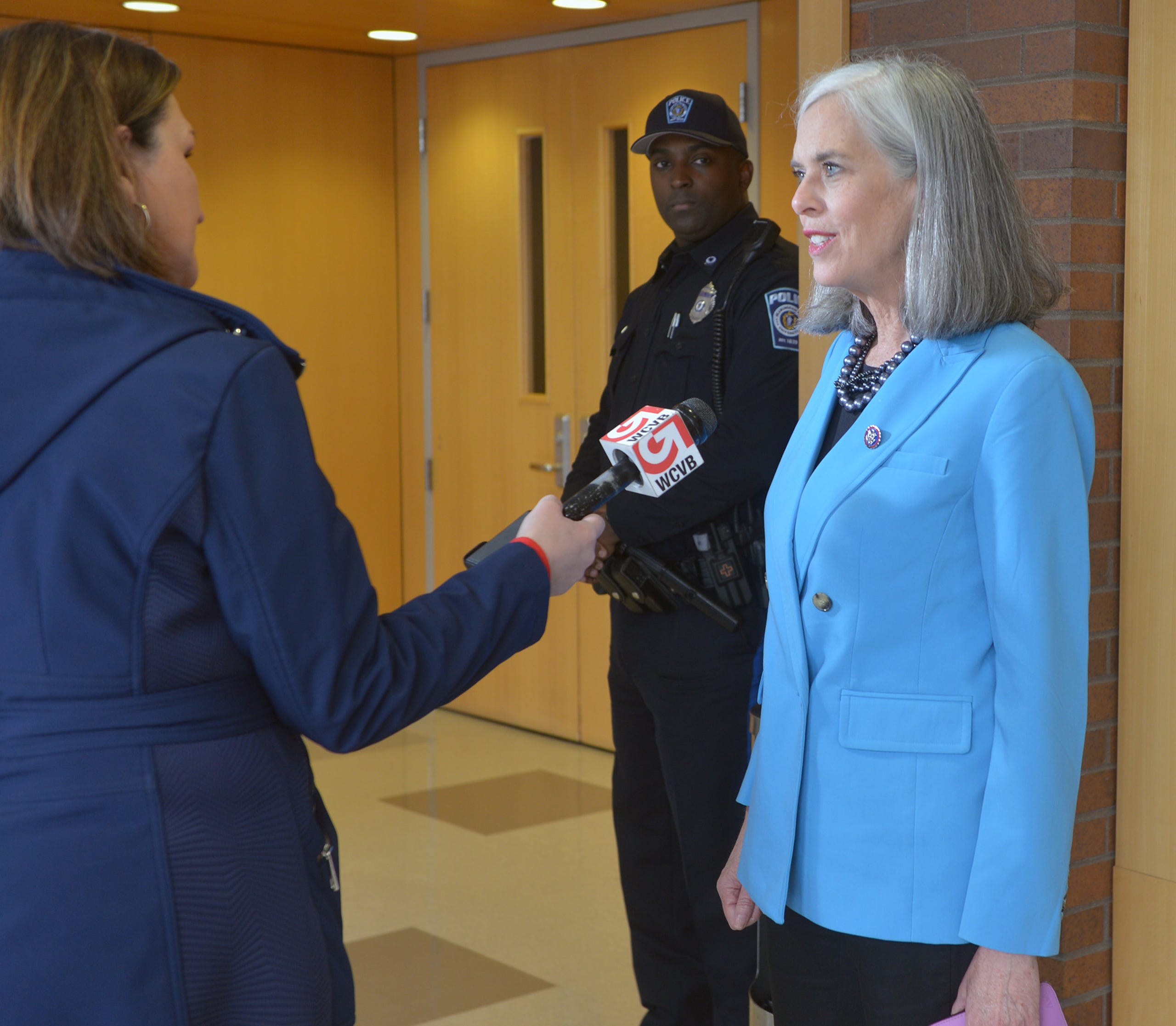 Before Rep. Katherine Clark, Assistant House Speaker, announced a $600,000 expansion of the MetroWest Scholars Early Start program, early college funding for Waltham students,  at Framingham State University, May 3, 2022, a Boston television reporter asked her about the possible Supreme Court ruling against Roe v. Wade.