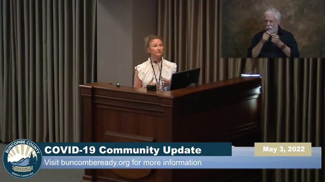 Buncombe County Public Health Director Stacie Saunders addresses Board of Commissioners during a May 3 COVID-19 update.