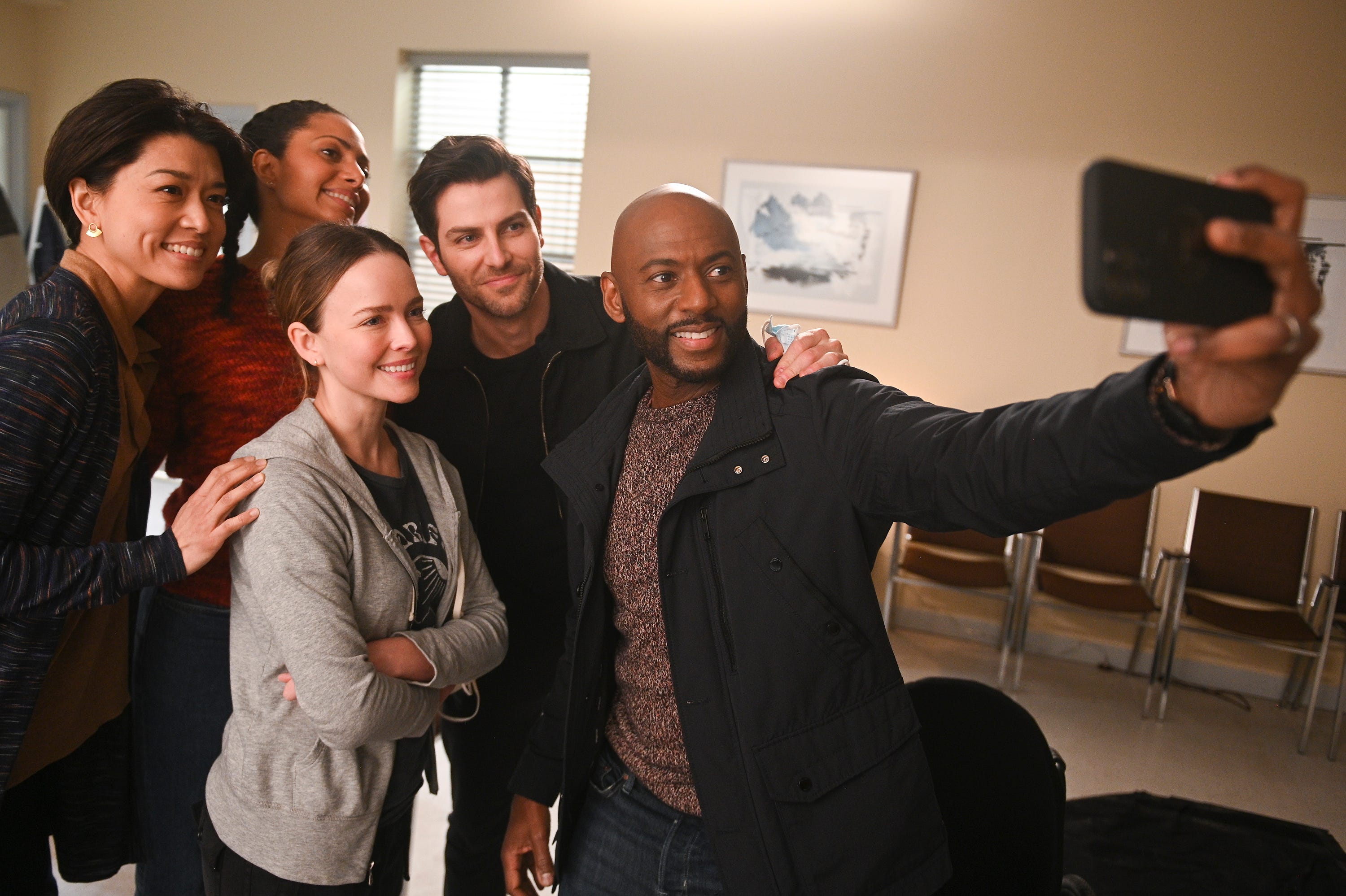 Grace Park (left), Allison Miller, Christina Moses, David Giuntoli and Romany Malco in ABC's "A Million Little Things," now ending its fourth season (and hoping for a fifth).